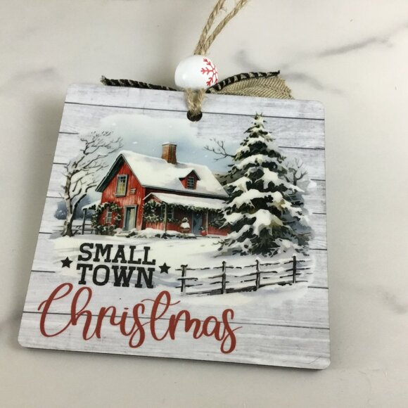 Small Town Christmas Rustic Christmas Ornament Square 3.5" Square - Picture 6 of 6